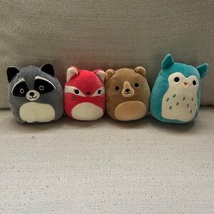 GOOD AS NEW Squishmallows Grey Raccoon, Red Fox, Brown Bear, Blue Owl